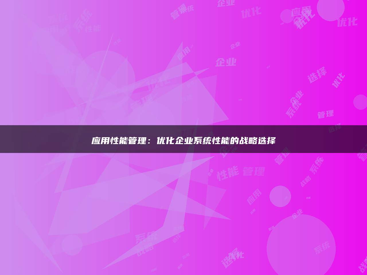 应用性能管理：优化企业系统性能的战略选择