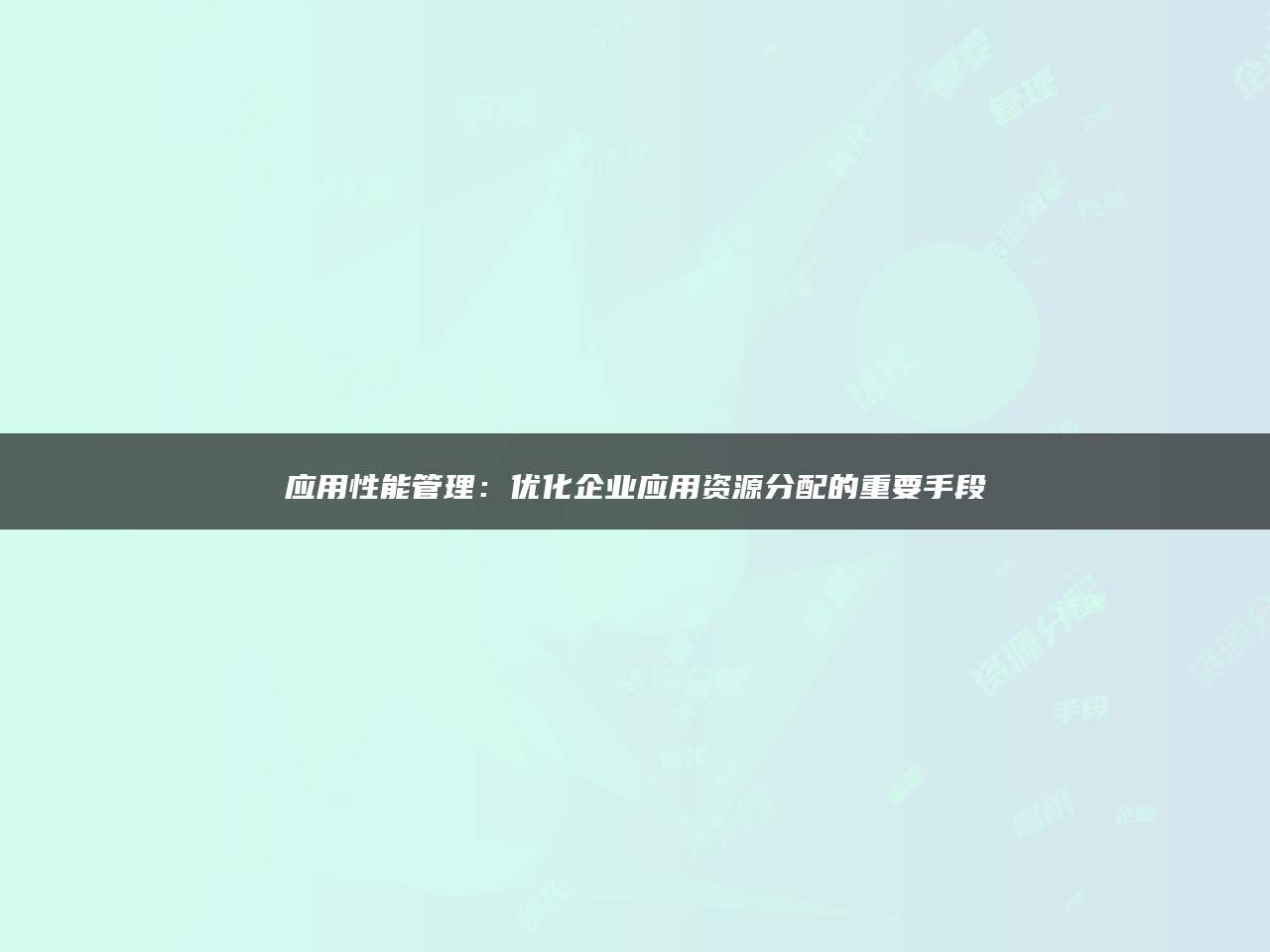 应用性能管理：优化企业应用资源分配的重要手段